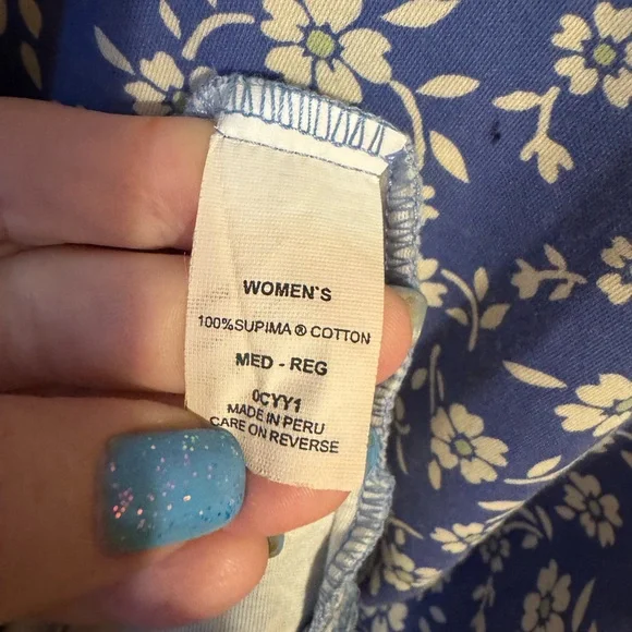 L.L. Bean Navy Floral 3/4 Sleeves Dress MEDIUM/LARGE #CL - Picture 7 of 8